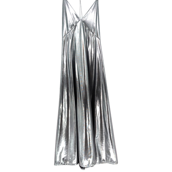 Zara Silver Liquid Metallic Maxi Slip Dress Glam Avant Garde Babydoll 90s Small - Picture 6 of 16